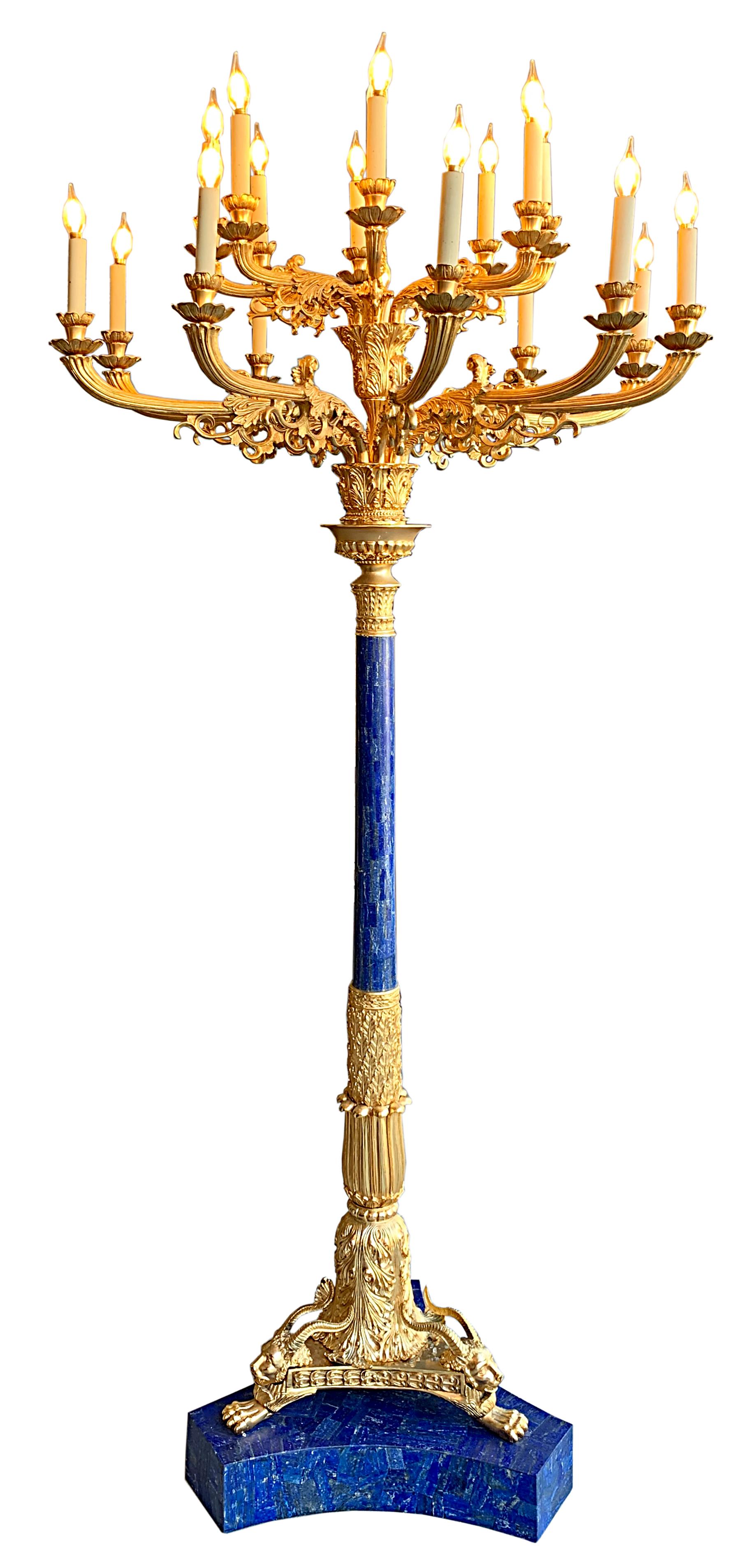 Pair of Monumental Gilt Bronze and Lapis Lazuli Torcheres For Sale 6