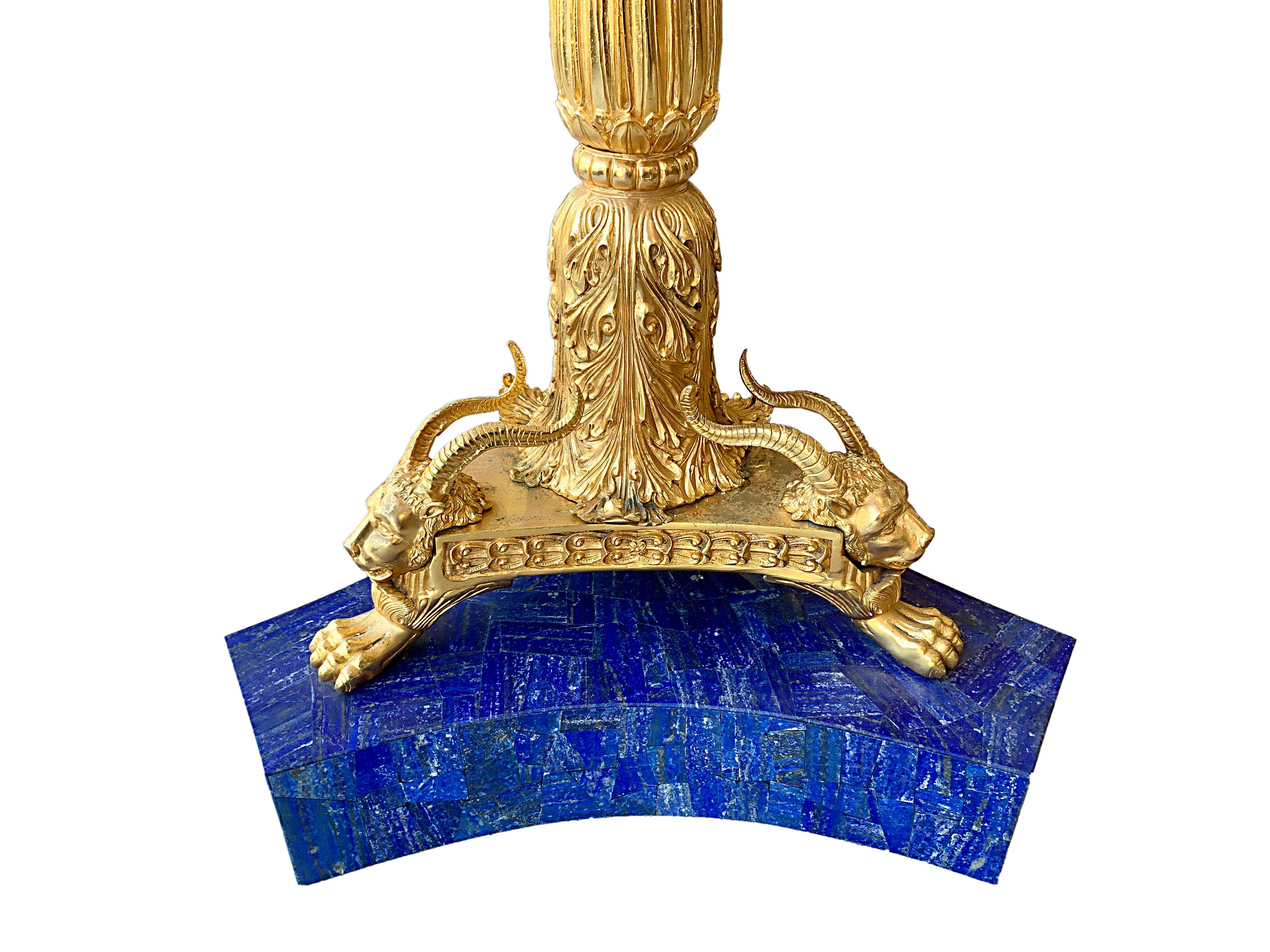 20th Century Pair of Monumental Gilt Bronze and Lapis Lazuli Torcheres