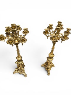 Coppia di candelabri monumentali in bronzo dorato, XIX secolo