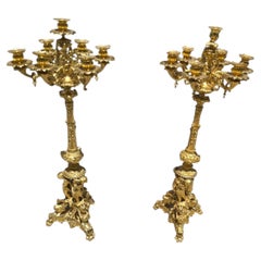 Coppia di candelabri monumentali in bronzo dorato, XIX secolo