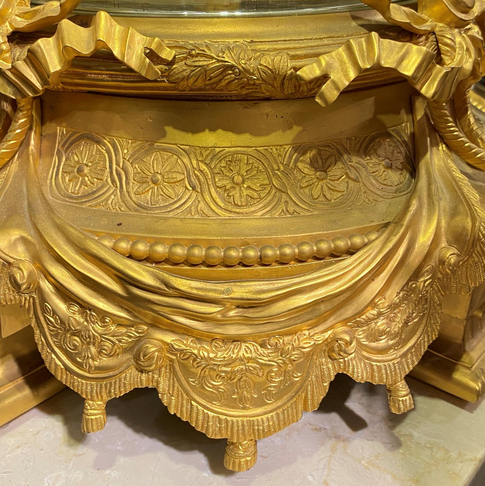 Pair of Monumental Gilt Bronze Mounted Crystal Urns 10