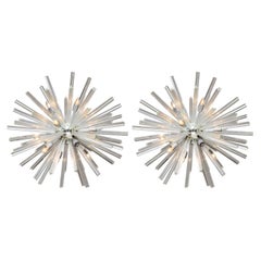 Pair of Monumental Glass and Polished Chrome Chandeliers, Venini for Camer