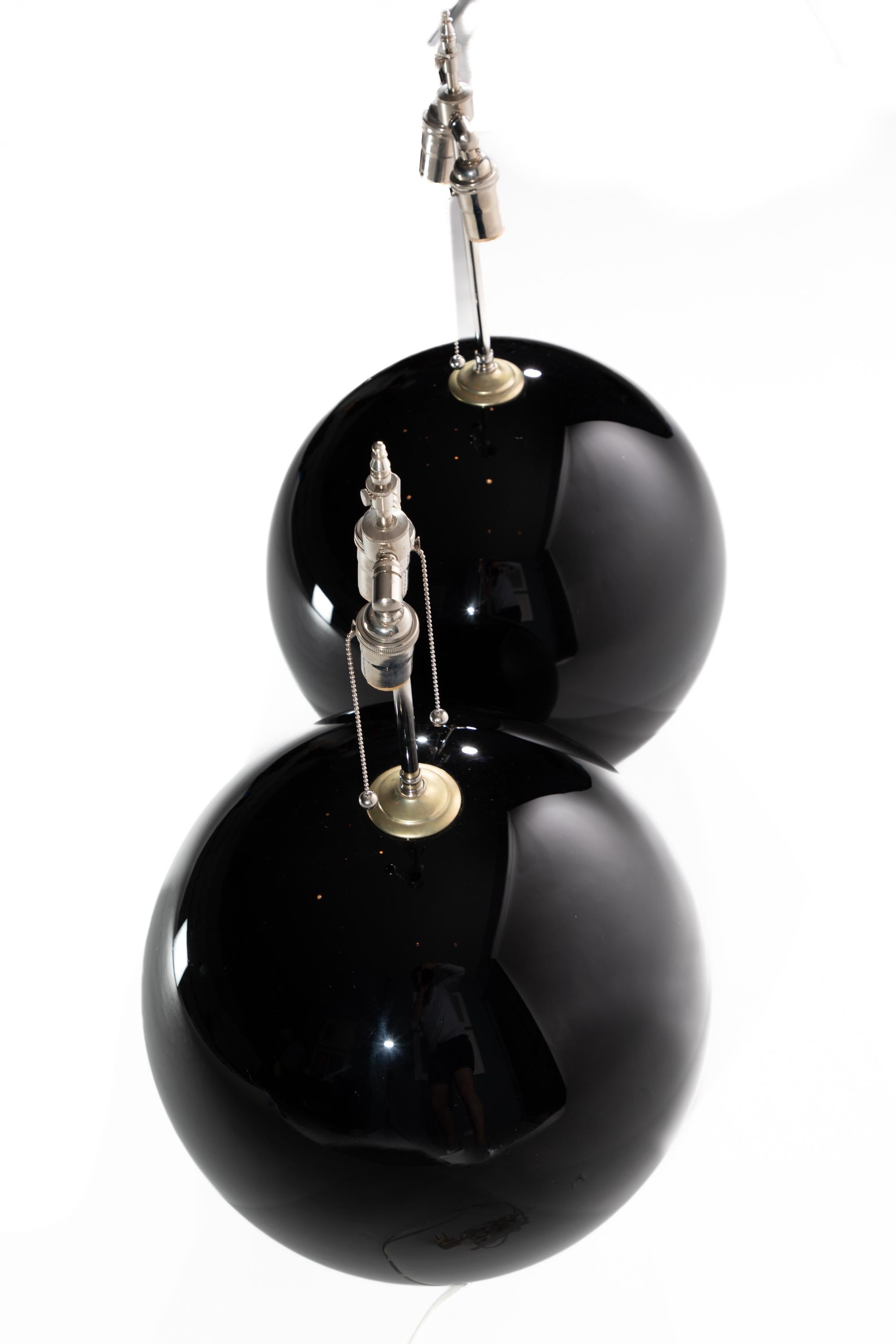 Metal Pair of Monumental Globe Lamps, Manner of Karl Springer For Sale