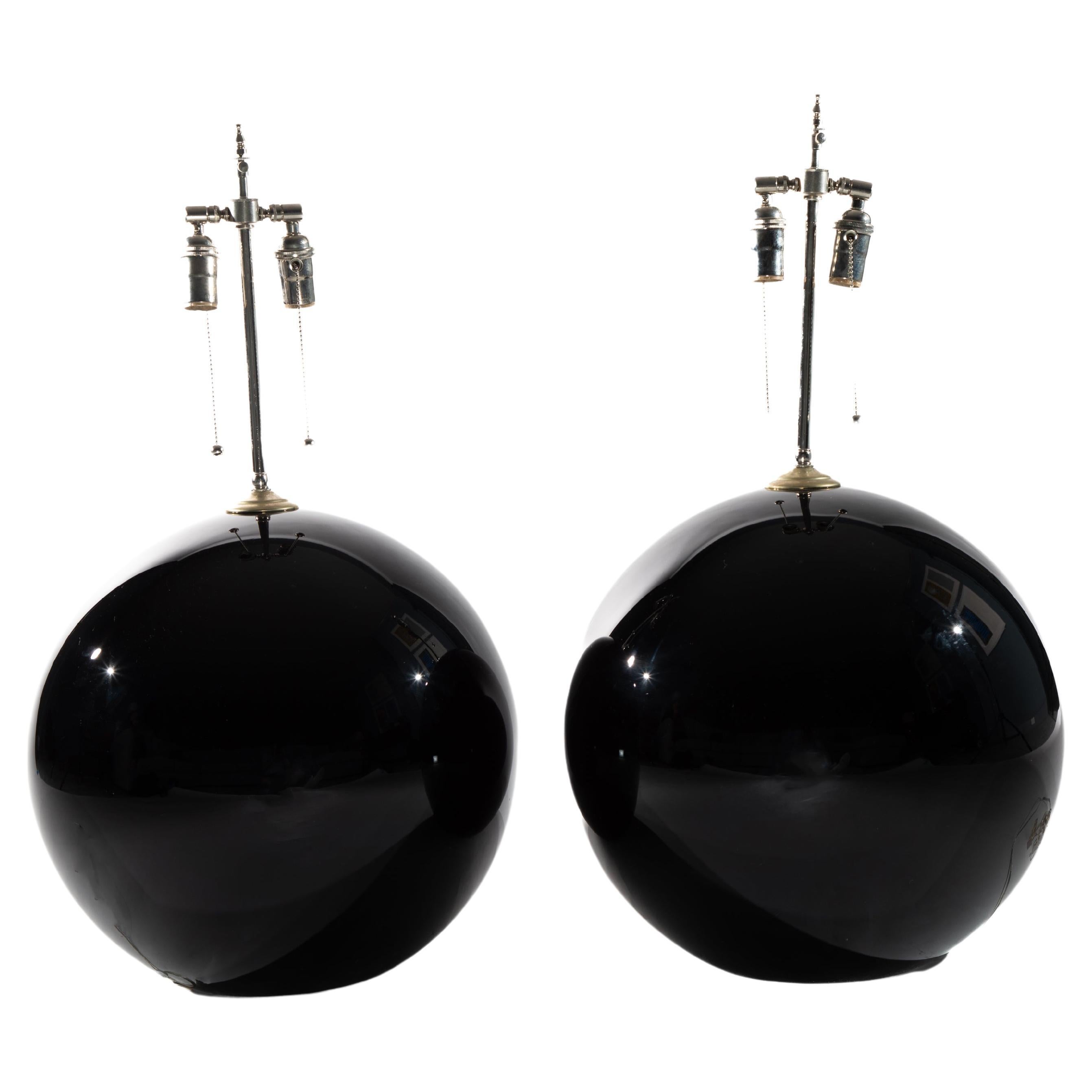 Pair of Monumental Globe Lamps, Manner of Karl Springer For Sale