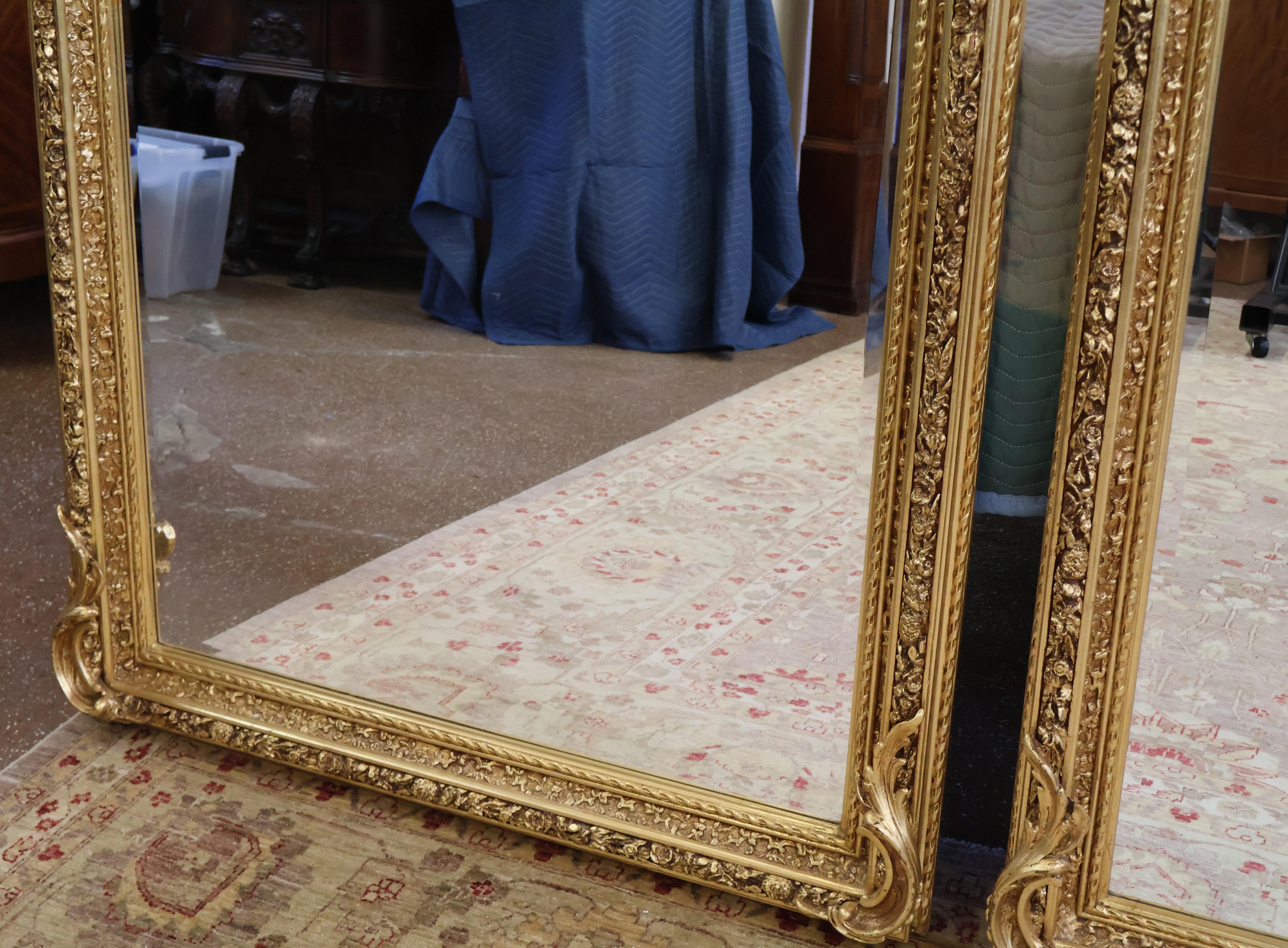 Pair of Monumental Gold Gil Louis XVI French Style Cherub Putti Beveled Mirrors  5