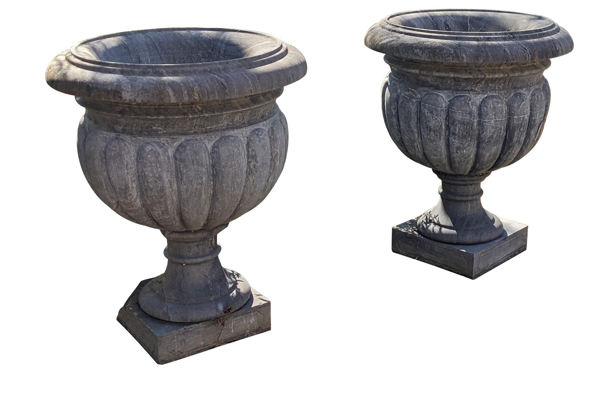 Neoclassical Revival Pair of Monumental Grecian Stone Planters on Stands Urn Jardinière Cache Pot 40