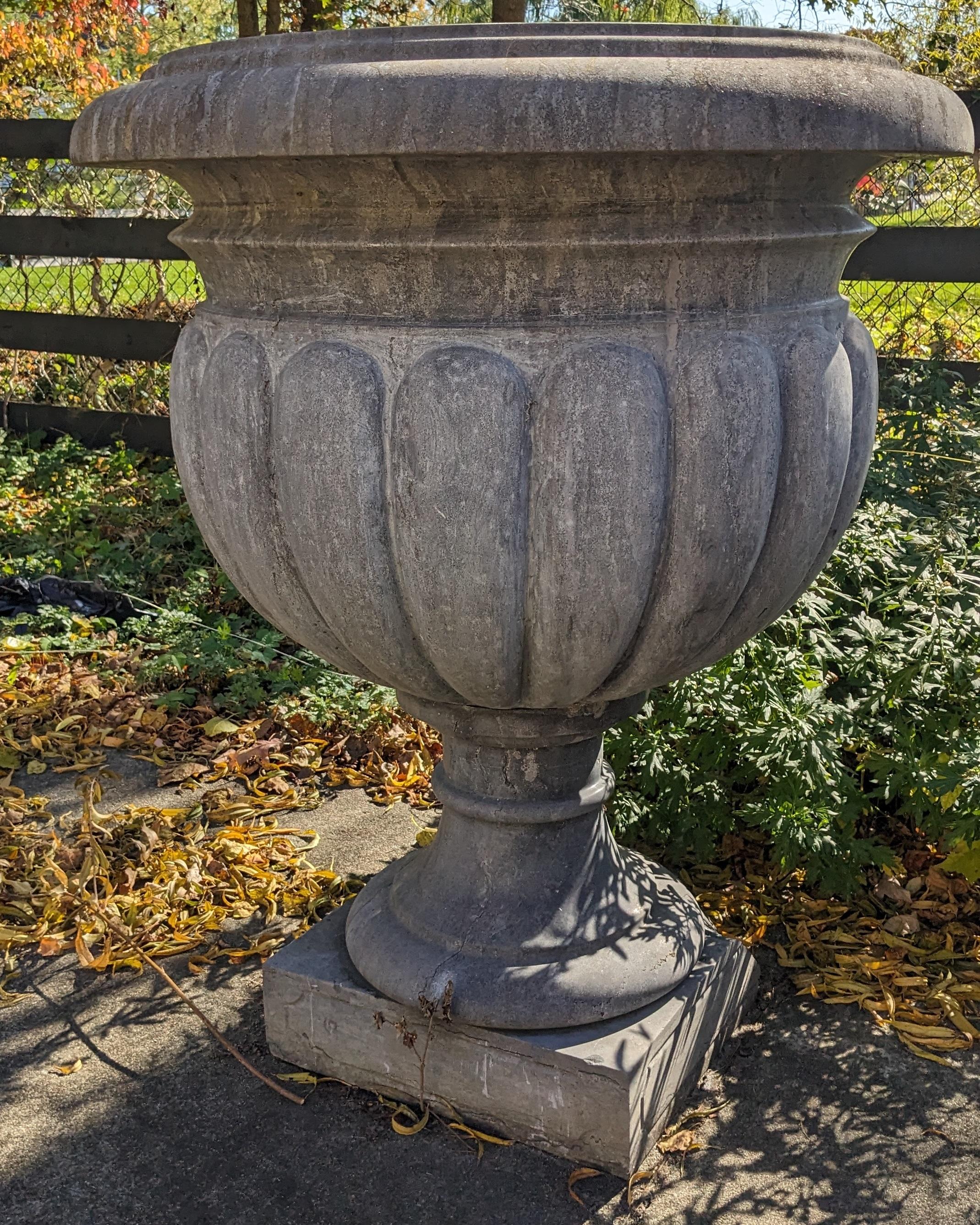 Pair of Monumental Grecian Stone Planters on Stands Urn Jardinière Cache Pot 40