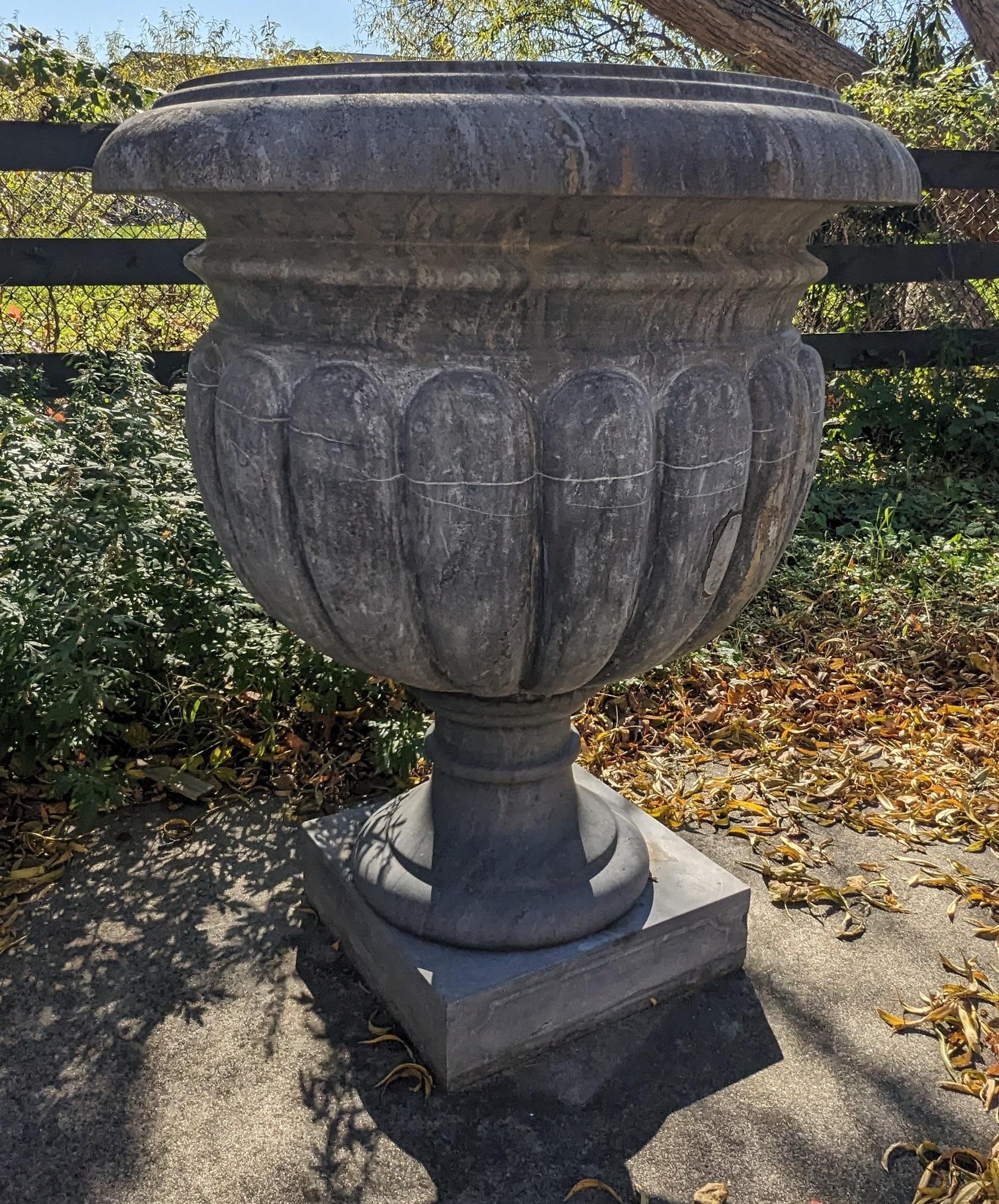 Pair of Monumental Grecian Stone Planters on Stands Urn Jardinière Cache Pot 40