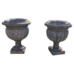 Pair of Monumental Grecian Stone Planters on Stands Urn Jardinière Cache Pot 40"