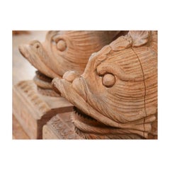 Pair of Monumental Hand-Carved Koi Table Bases
