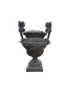 Pair of Monumental Hand-Chiseled Bronze Palace Urns, 20th Century