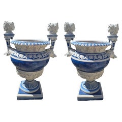 Pair of Monumental Hand-Painted Italian Garden Urns, 1950s