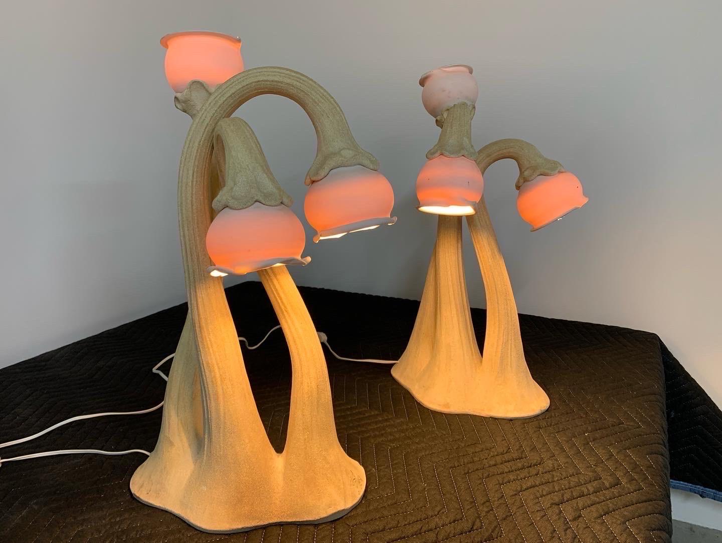 American Pair of Monumental Hollywood Regency Doug Blum Sculptural Calla Lilly Lamps