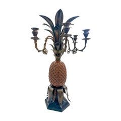 Pair of Monumental Hollywood Regency Pineapple Five-Light Candelabra Table Lamps