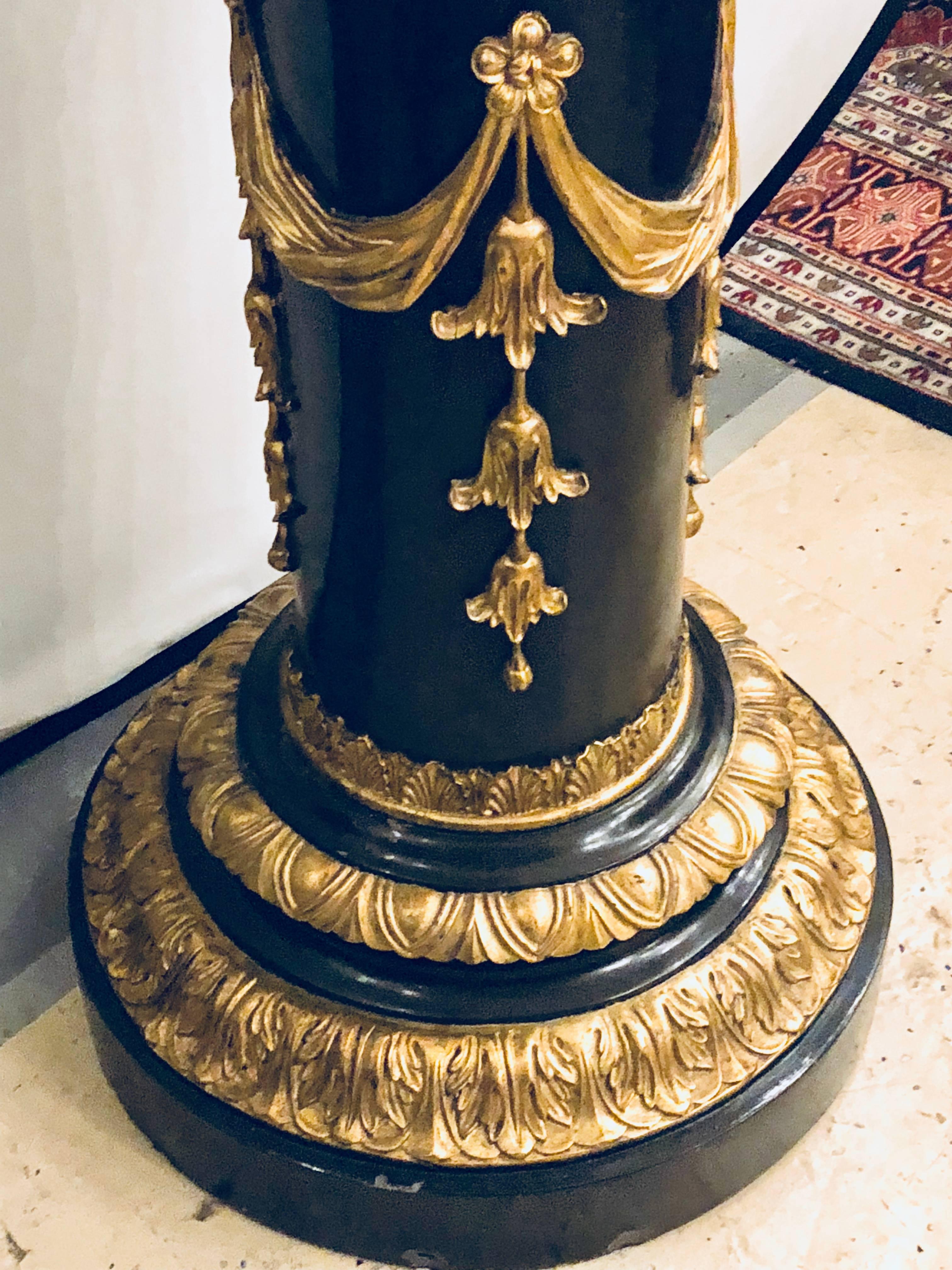 Pair of Monumental Hollywood Regency Style Pedestals Ebony and Gilt Gold Detail 6