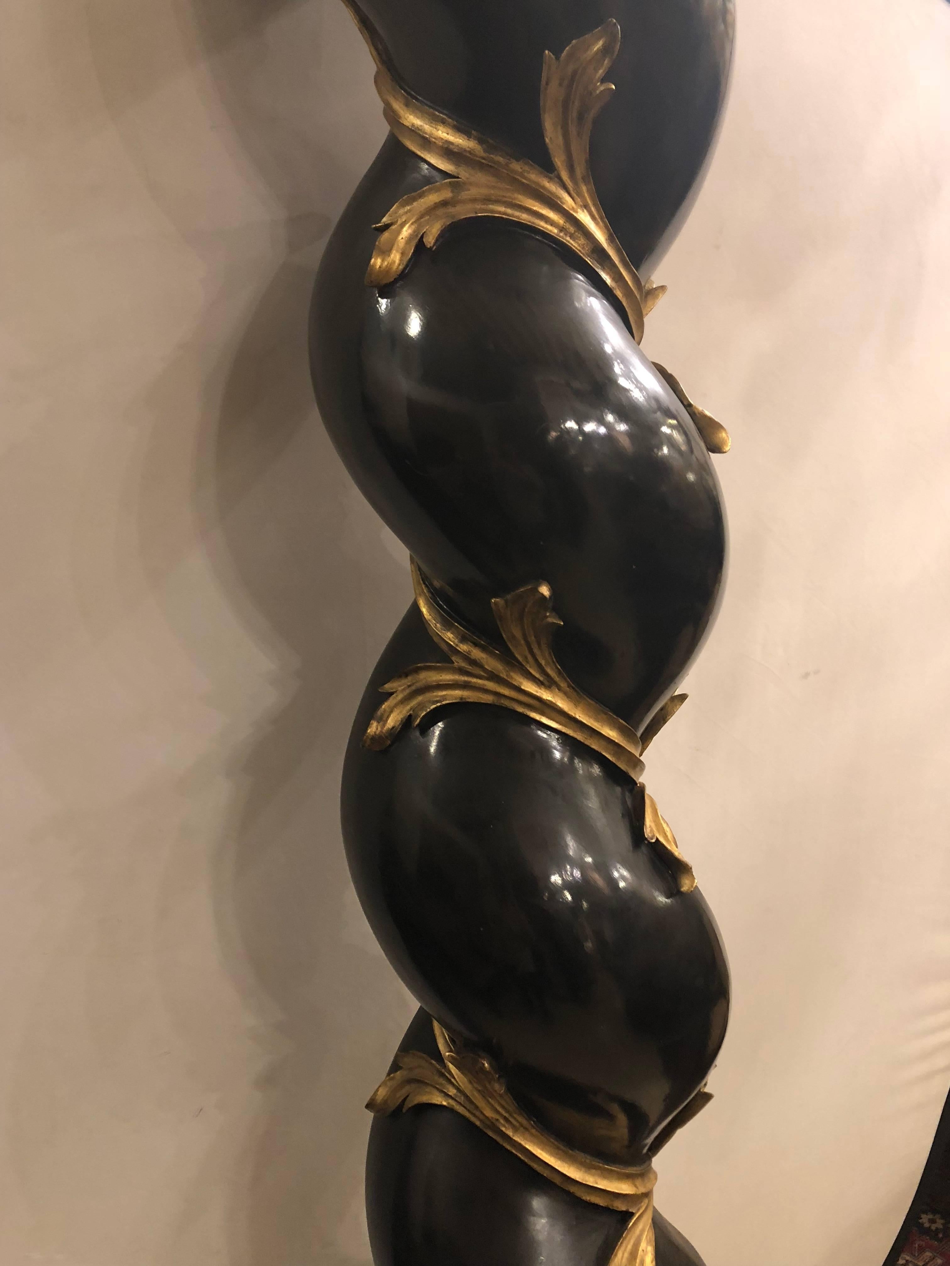 Pair of Monumental Hollywood Regency Style Pedestals Ebony and Gilt Gold Detail 8