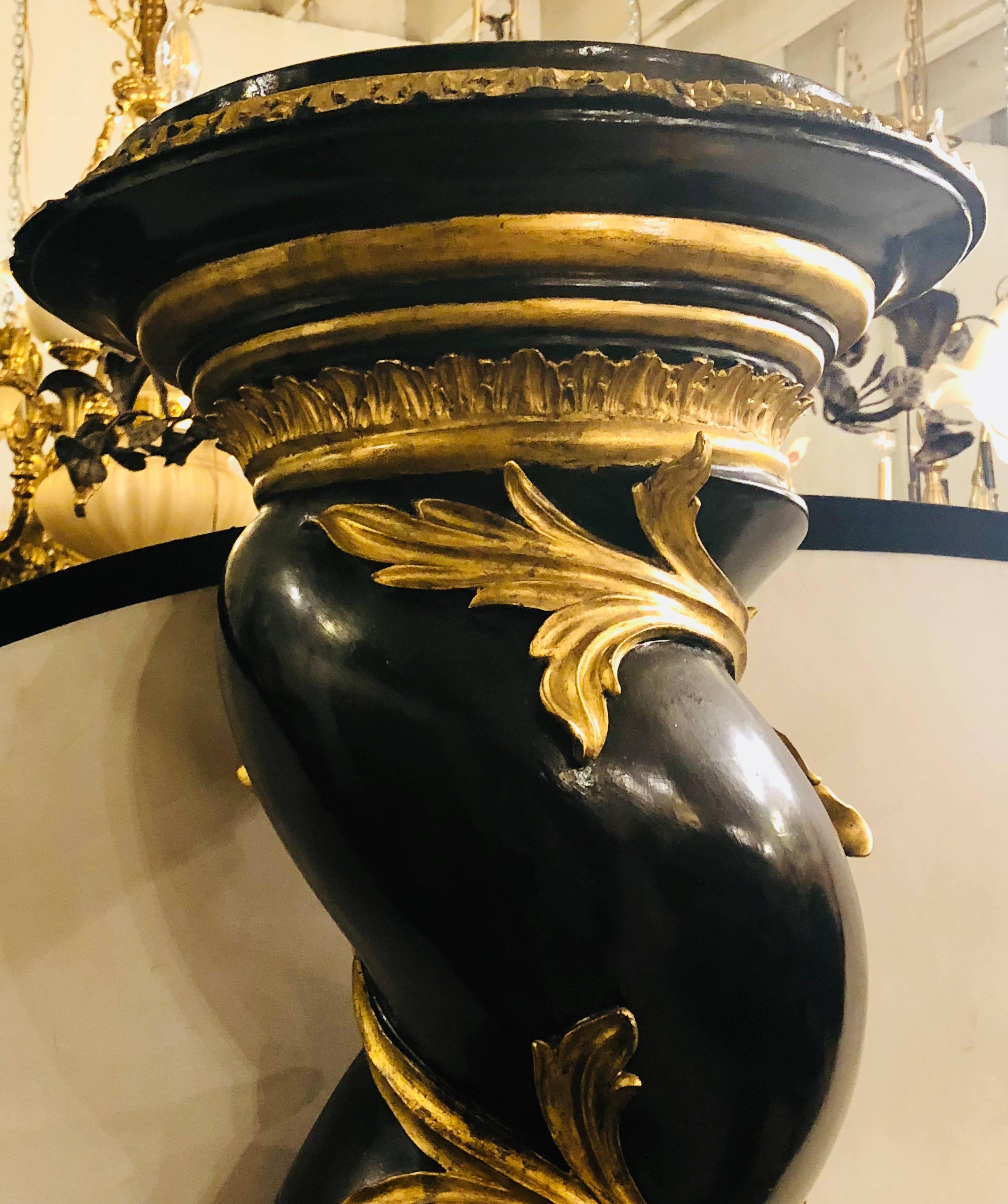 Pair of Monumental Hollywood Regency Style Pedestals Ebony and Gilt Gold Detail 9