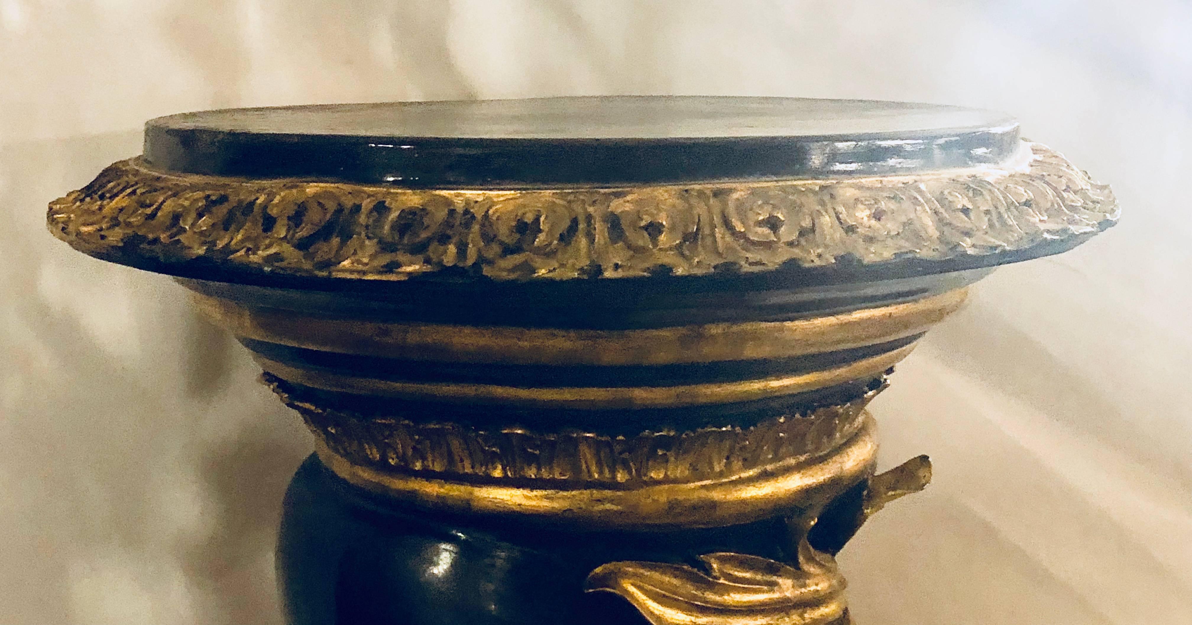 Pair of Monumental Hollywood Regency Style Pedestals Ebony and Gilt Gold Detail 10
