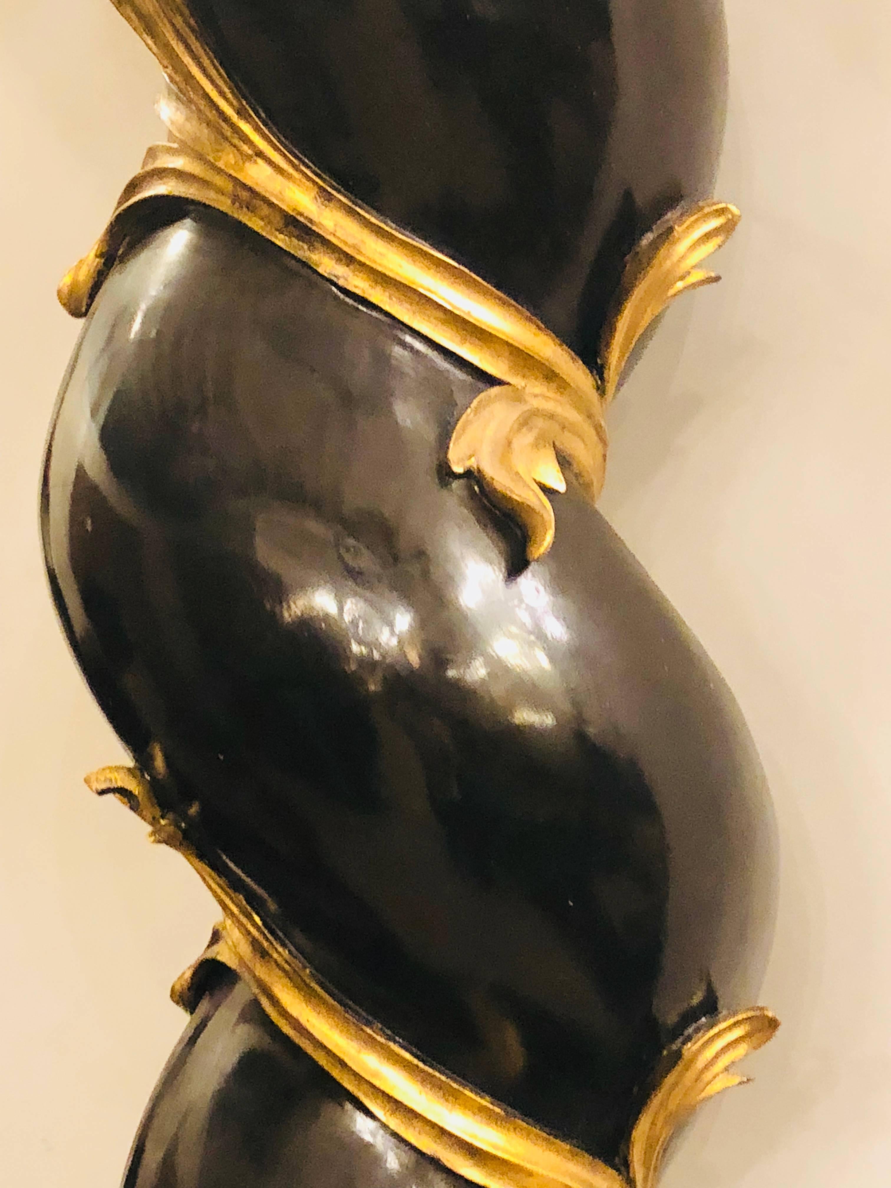 Pair of Monumental Hollywood Regency Style Pedestals Ebony and Gilt Gold Detail 1