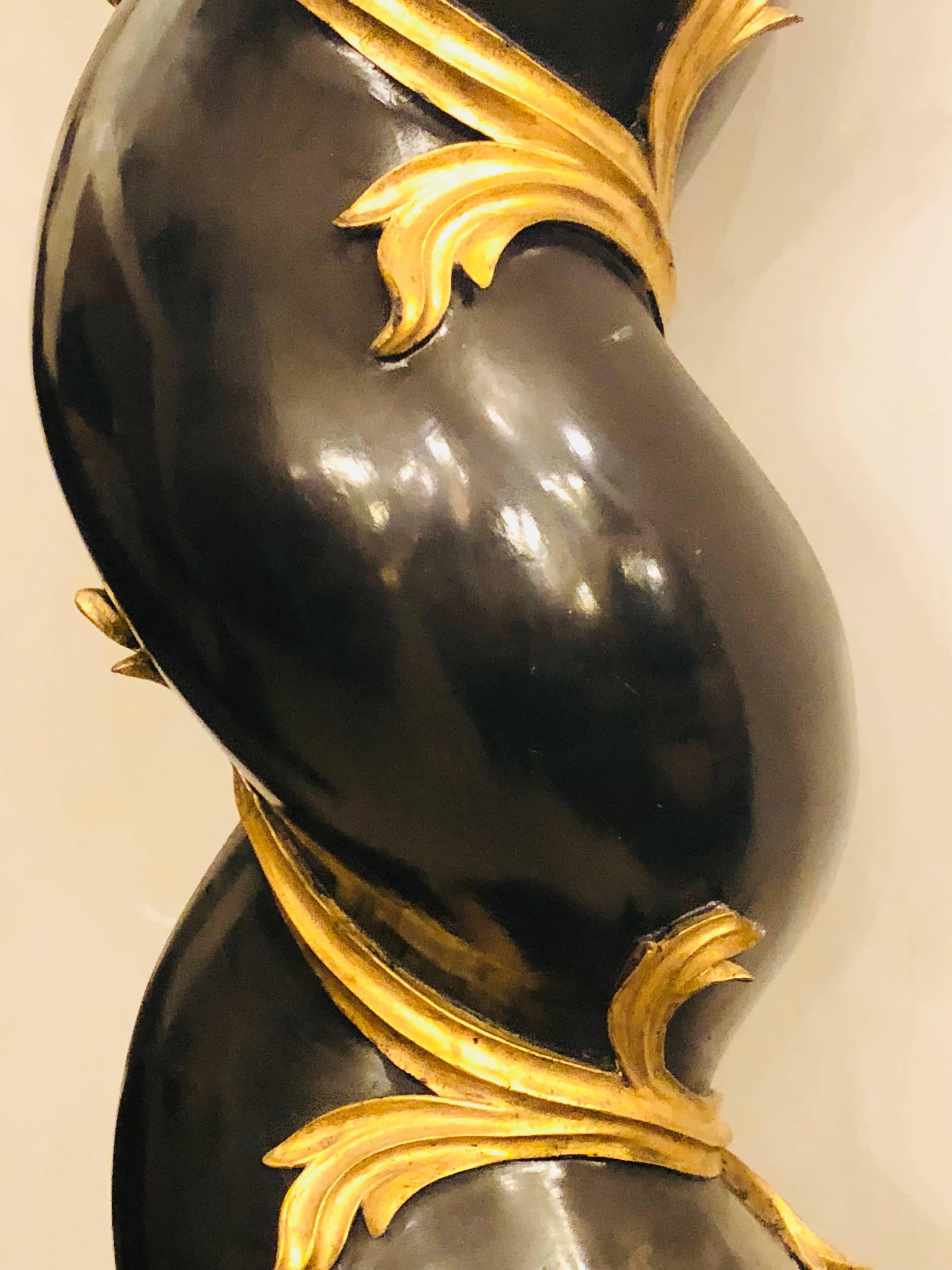 Pair of Monumental Hollywood Regency Style Pedestals Ebony and Gilt Gold Detail 2