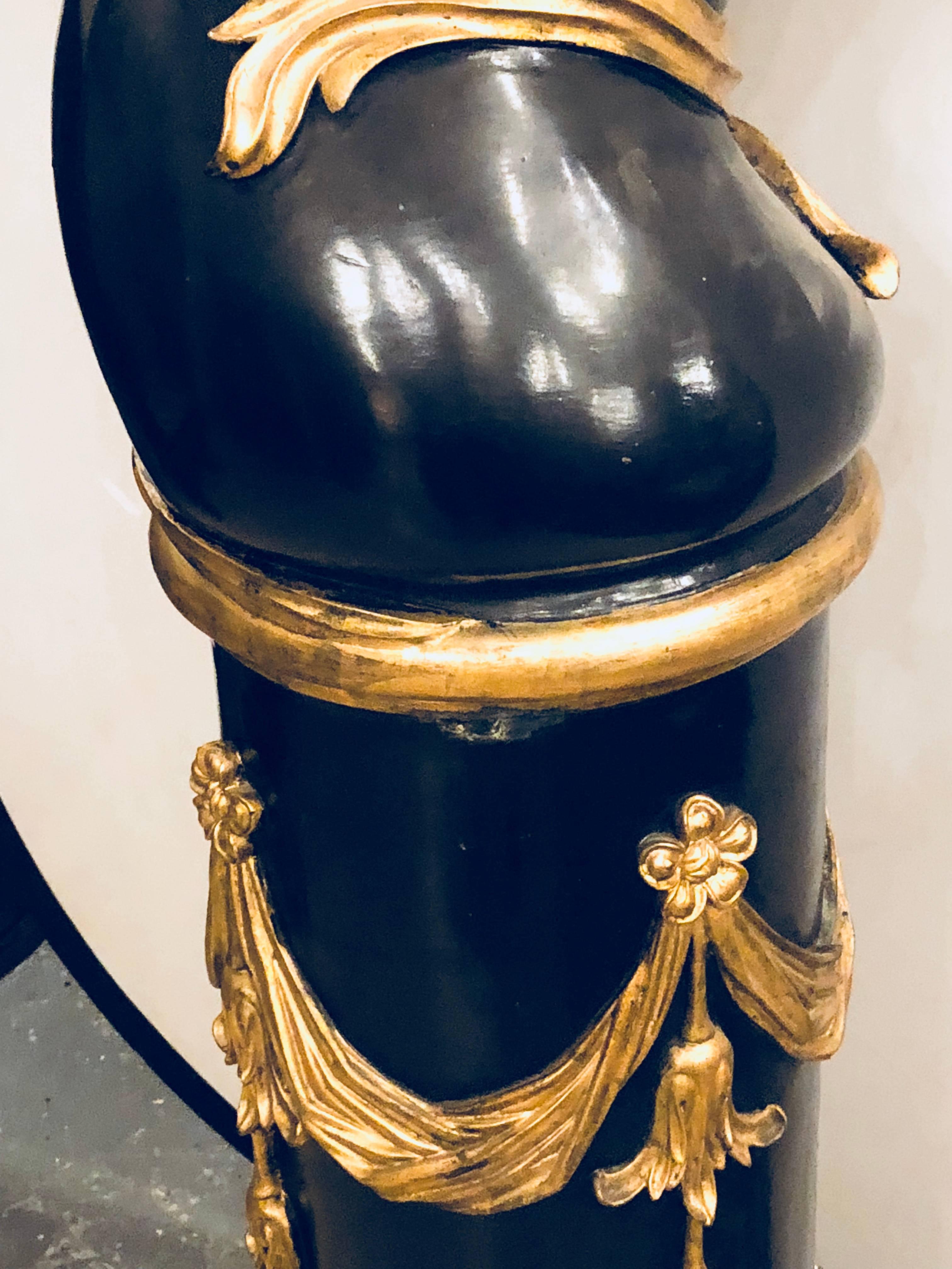 Pair of Monumental Hollywood Regency Style Pedestals Ebony and Gilt Gold Detail 3