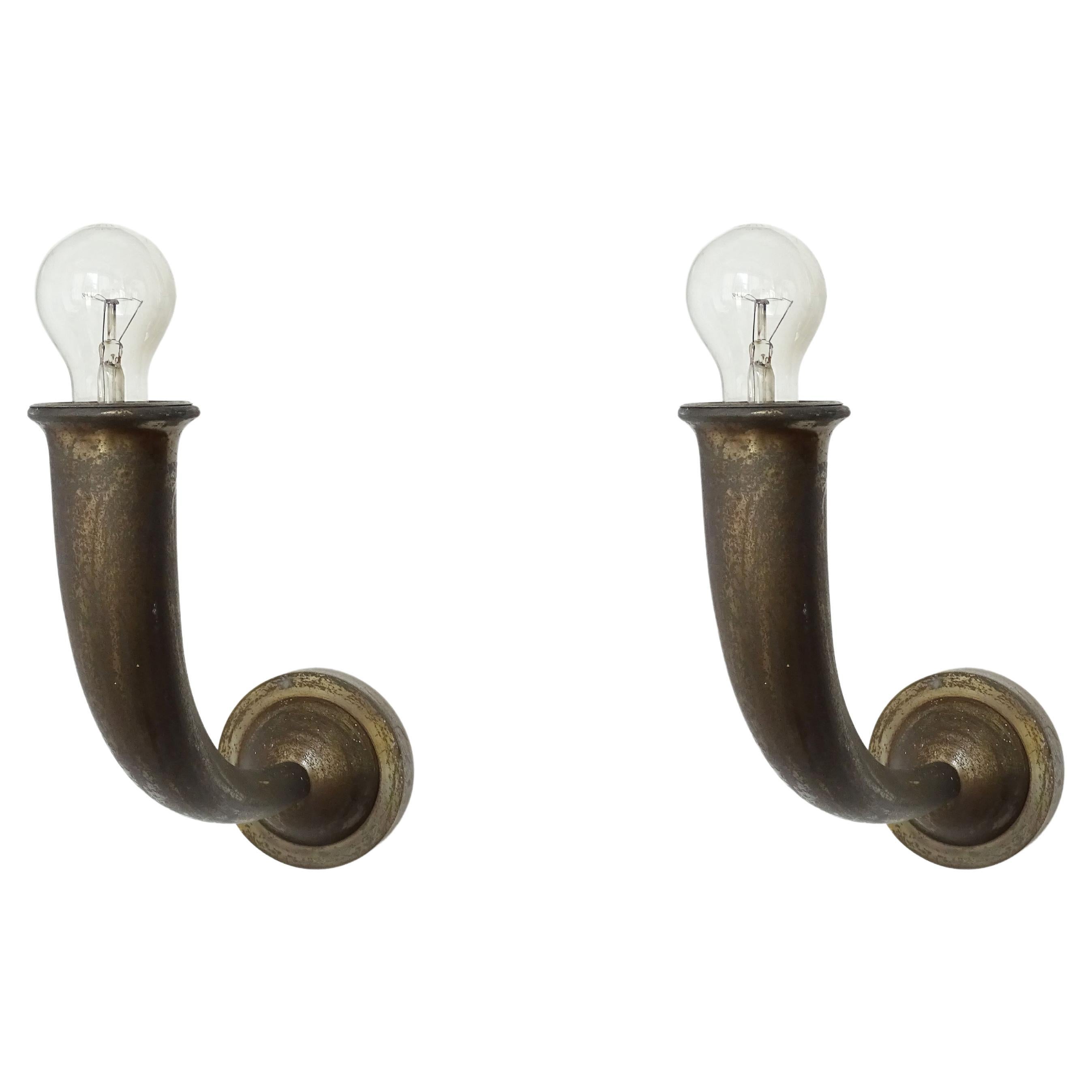 Pair of monumental Italian 1930s Art Deco bronze wall lamps  For Sale