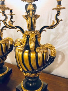 Pair of Monumental Italian Antique Ebony and Gilt Urn Sconces or Candelabras