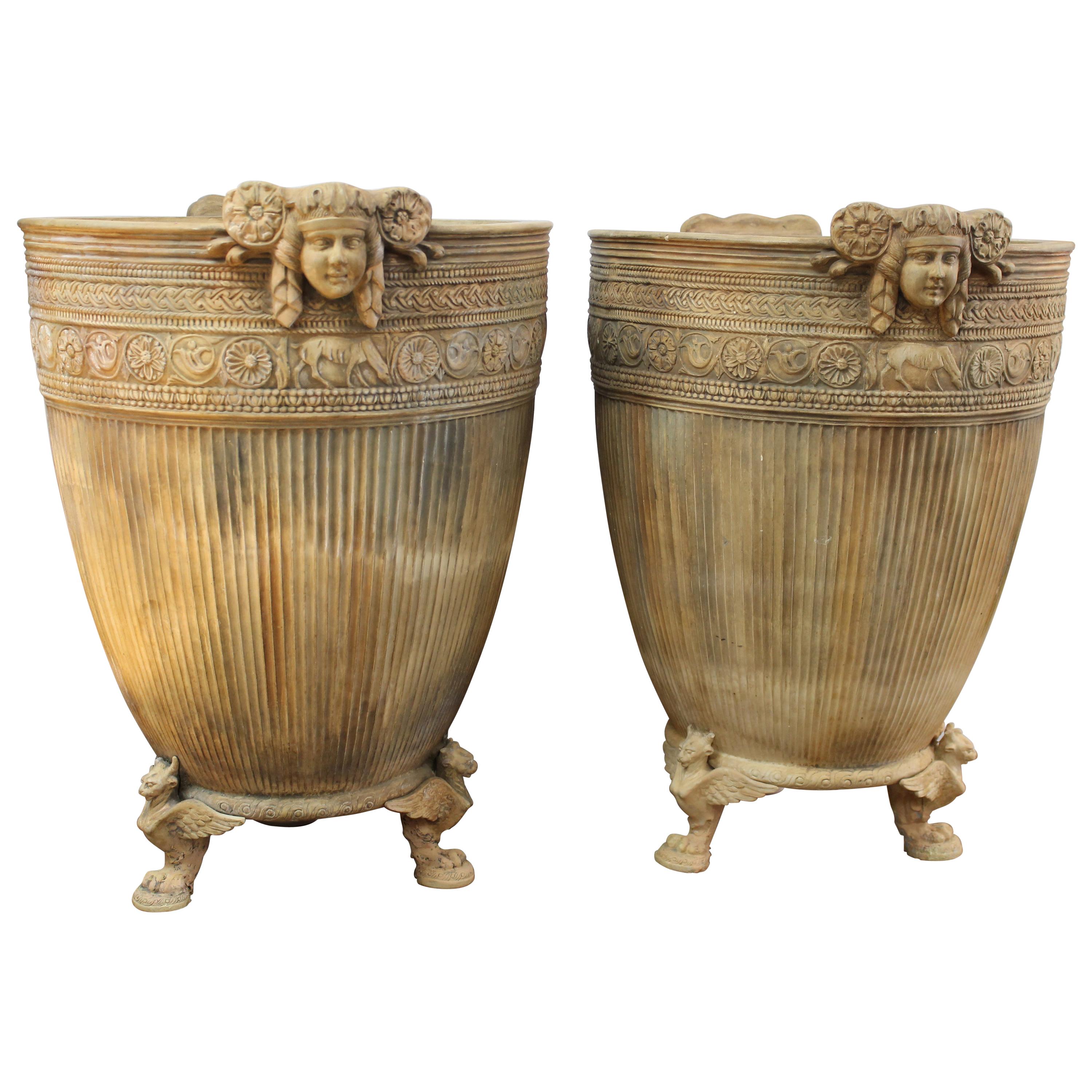 Pair of Monumental Italian Beaux-Arts Footed Planters For Sale