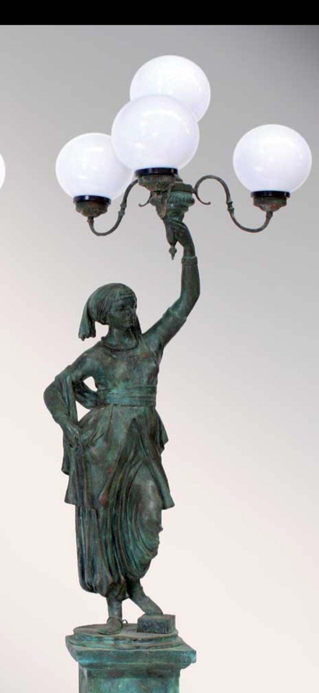 Pair of Monumental Italian Bronze Figural Torchère Lamps, 20th Century In Good Condition For Sale In Madrid, ES