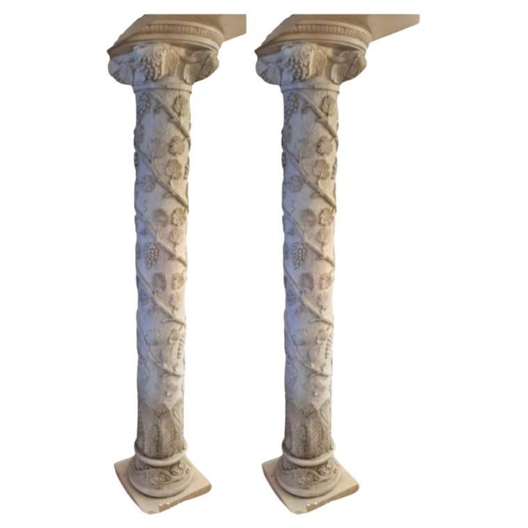 PAIR OF MONUMENTAL ITALIAN CARRARA MARBLE COLUMNS began 20th Century