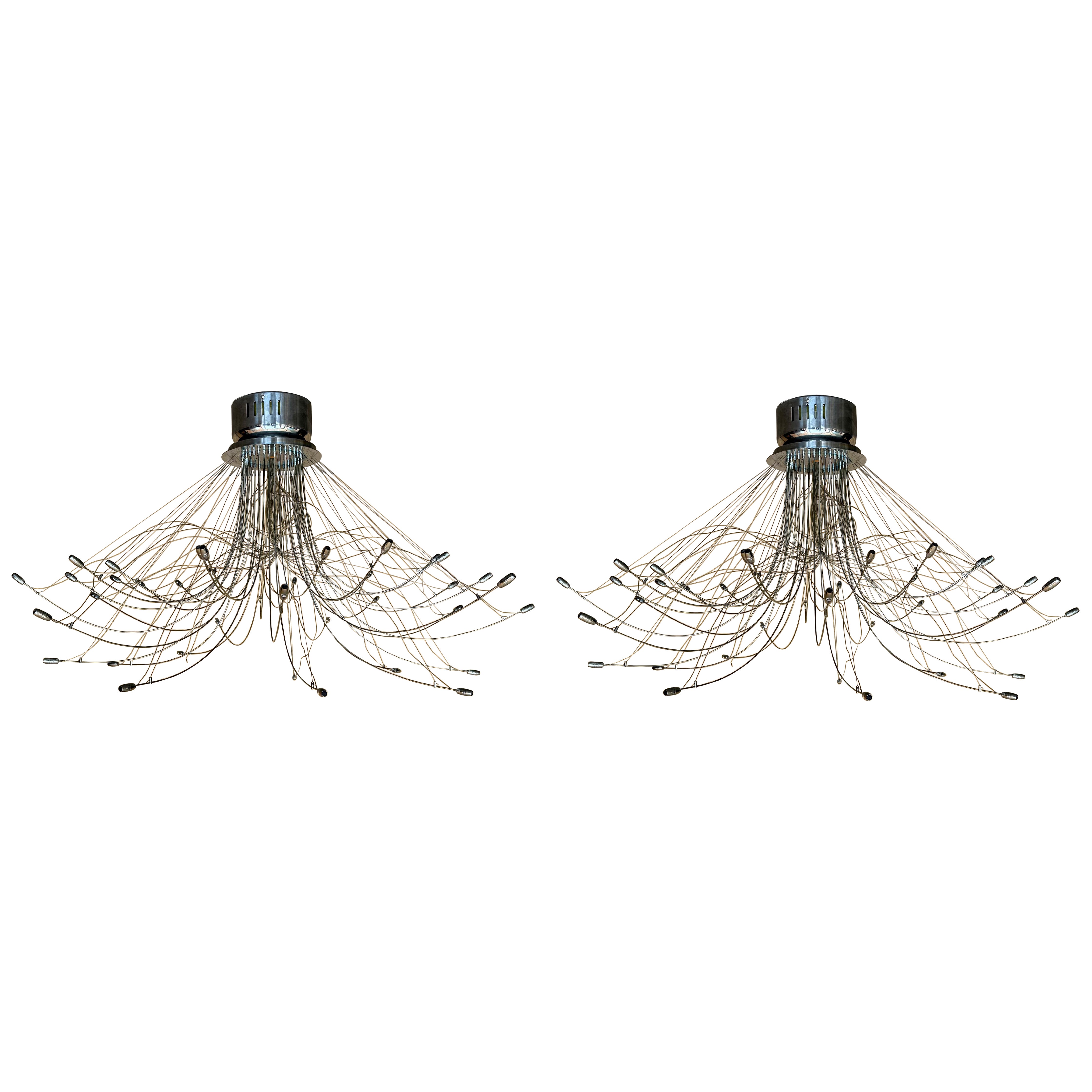 Pair of Monumental Italian Chrome Chandelier or Ceiling Lamp By Aureliano Toso For Sale