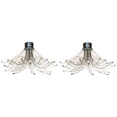Pair of Monumental Italian Chrome Chandelier or Ceiling Lamp By Aureliano Toso