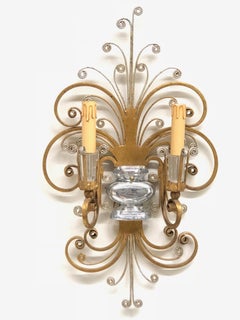 Pair monumental Italian Crystal Urn Motif Flower Wall Sconce by Banci Florence