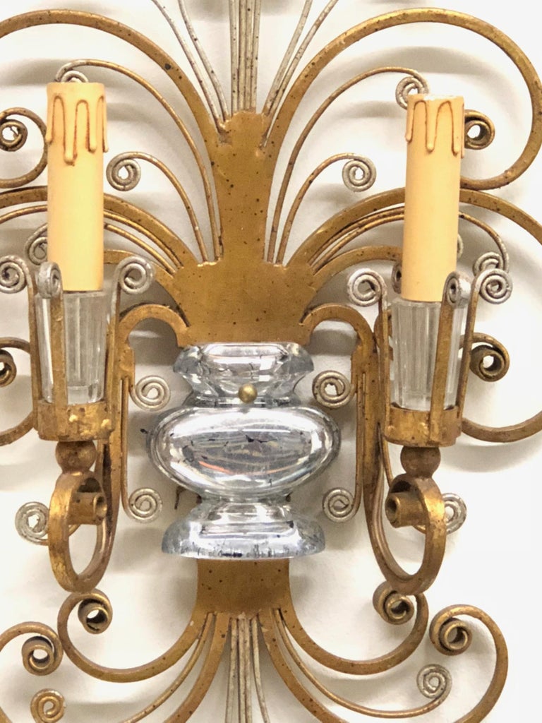 Pair monumental Italian Crystal Urn Motif Flower Wall Sconce by Banci Florence For Sale at 1stDibs