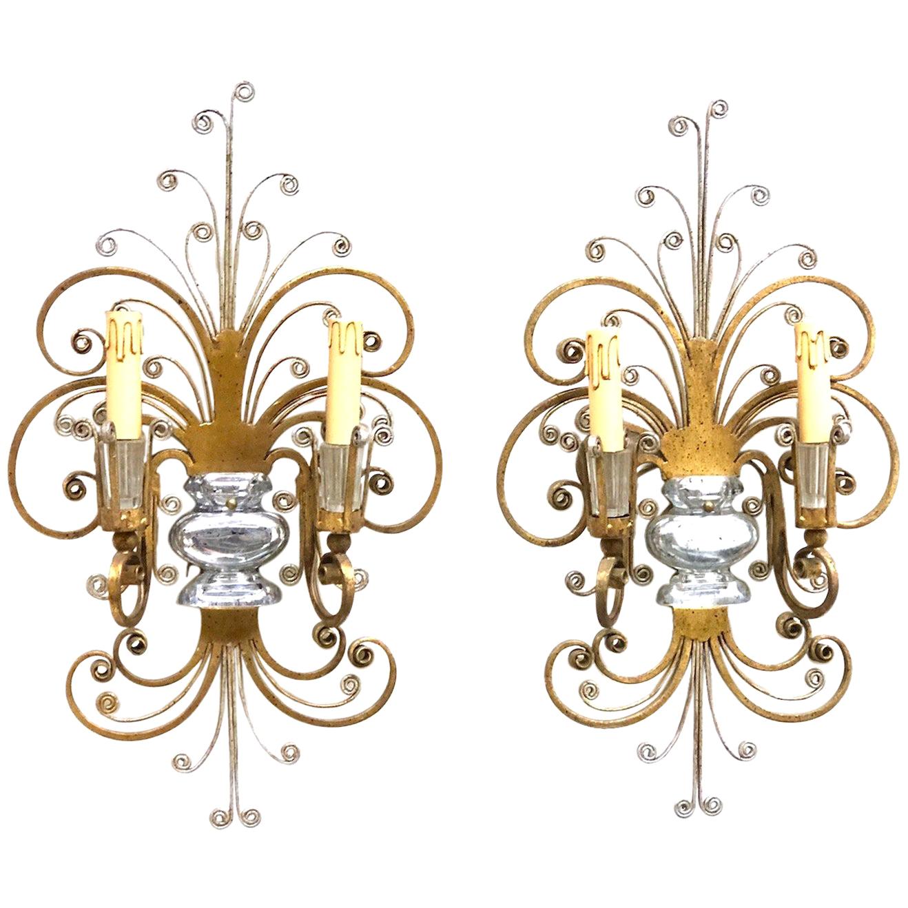 Paar monumentale italienische Kristall-Wandleuchter mit Blumenmotiv von Banci Florence im Angebot