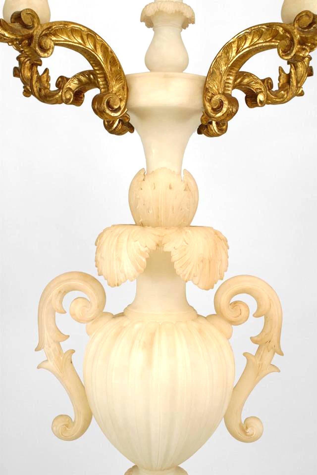 Pair of Italian Rococo Alabaster Floor Torchieres In Good Condition For Sale In New York, NY