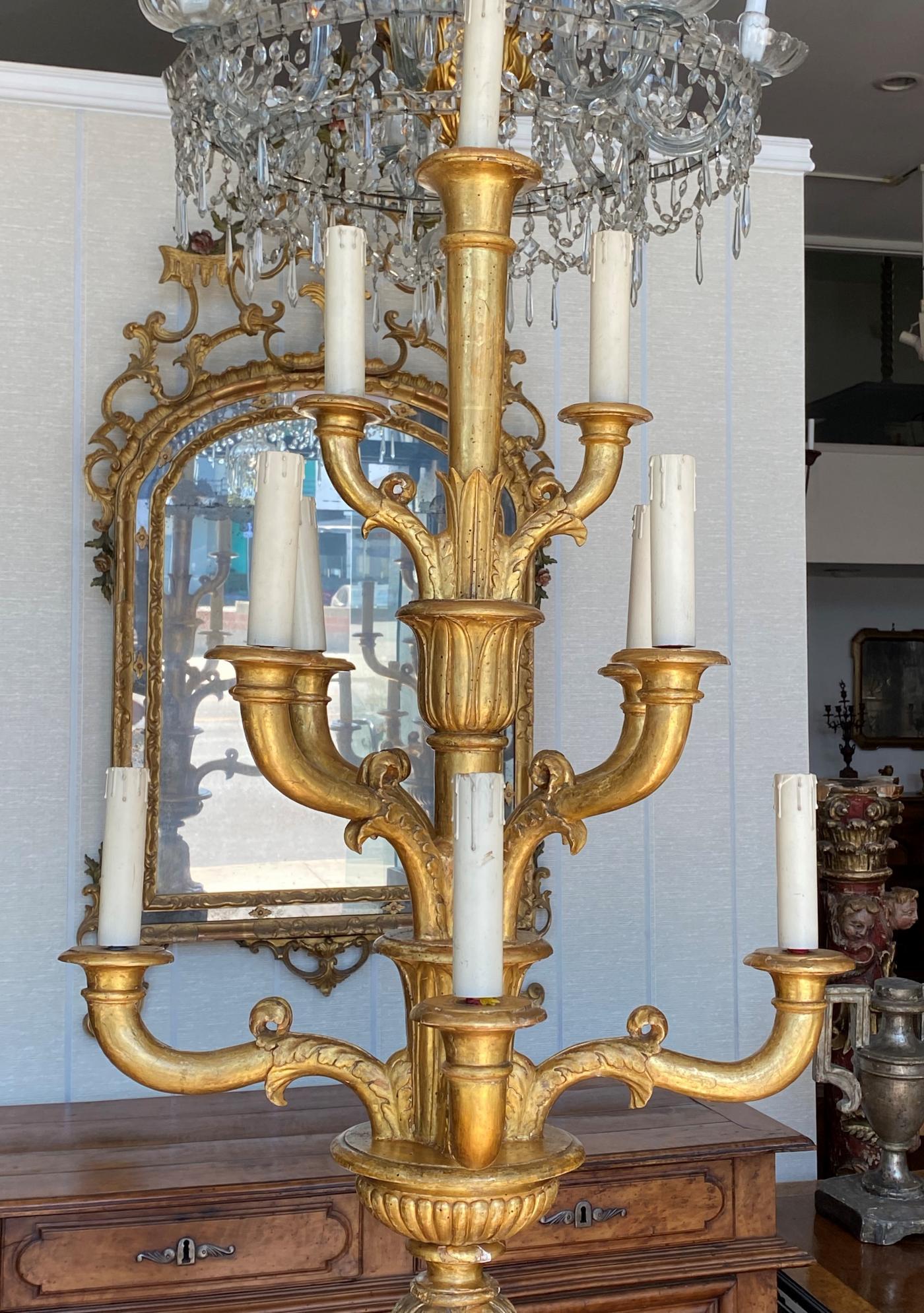 19th Century Pair of Monumental Italian Giltwood Candelabra, circa 1810