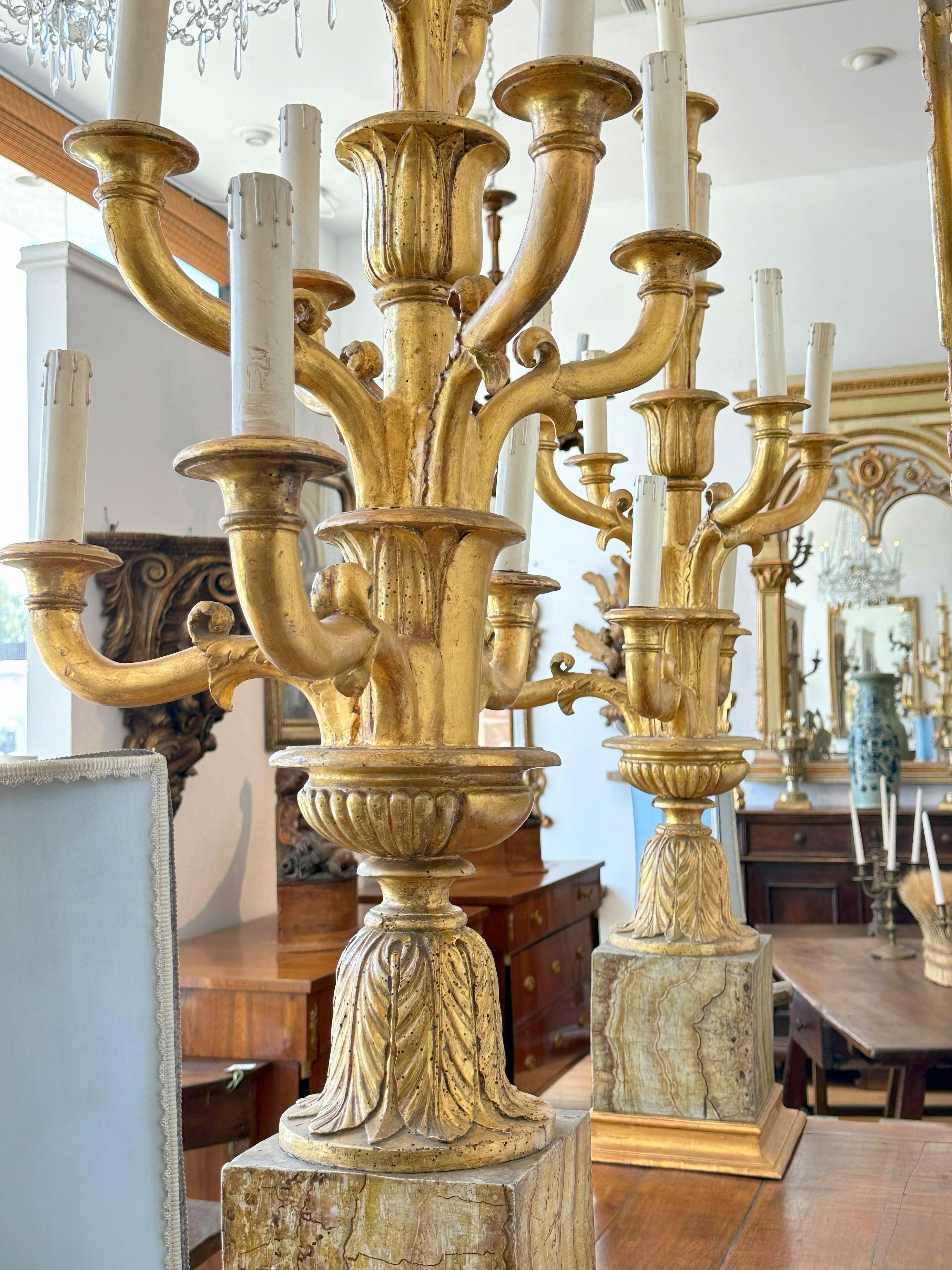 Pair of Monumental Italian Giltwood Candelabra, circa 1810 1