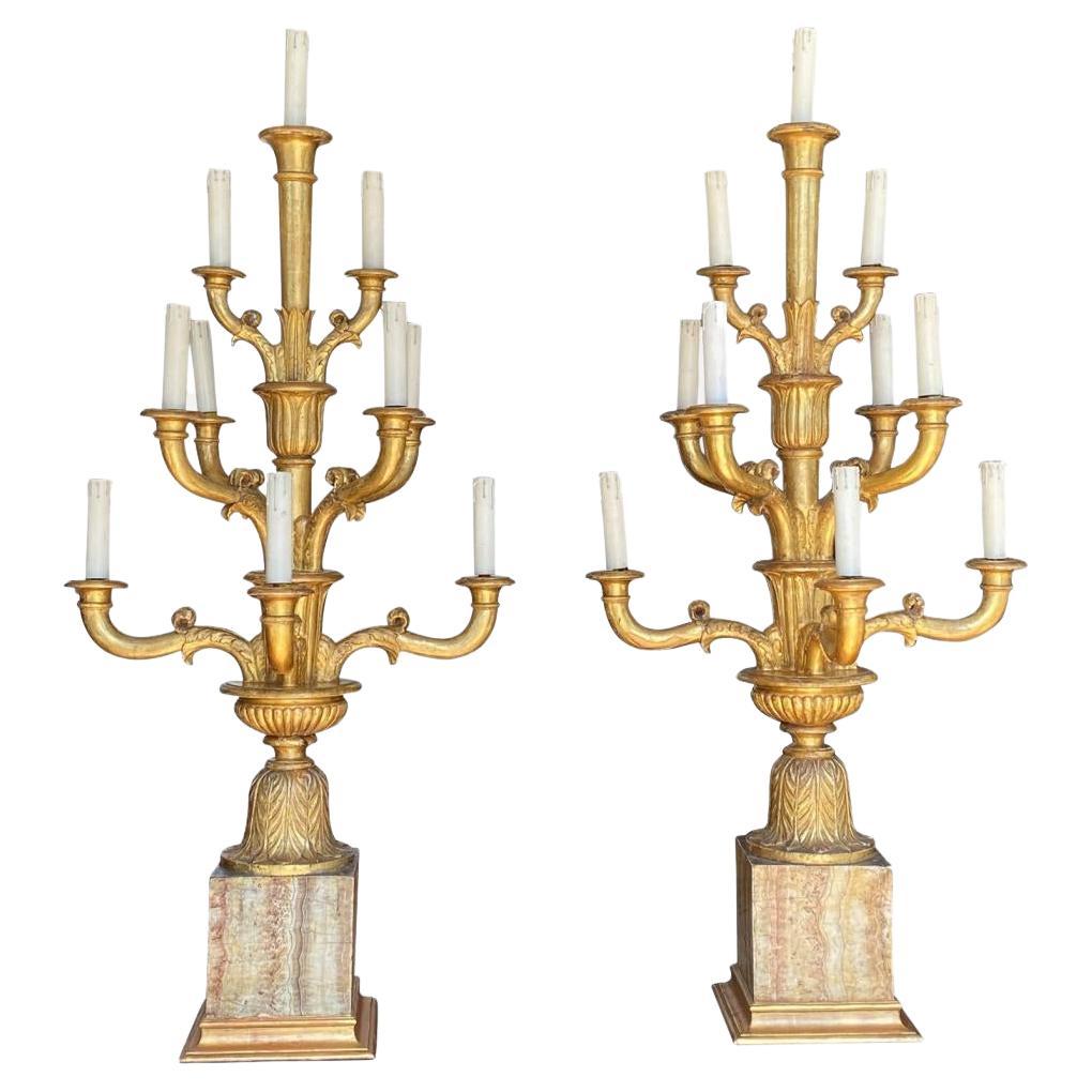 Pair of Monumental Italian Giltwood Candelabra, circa 1810