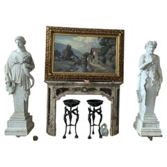 Pair of Monumental Italian greek Mythological Sculptures, Faun and Cornucopia M