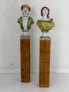Pair of Monumental Italian Majolica Portrait Busts, Early 20th Century