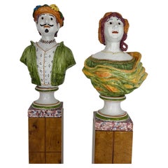 Pair of Monumental Italian Majolica Portrait Busts, Early 20th Century