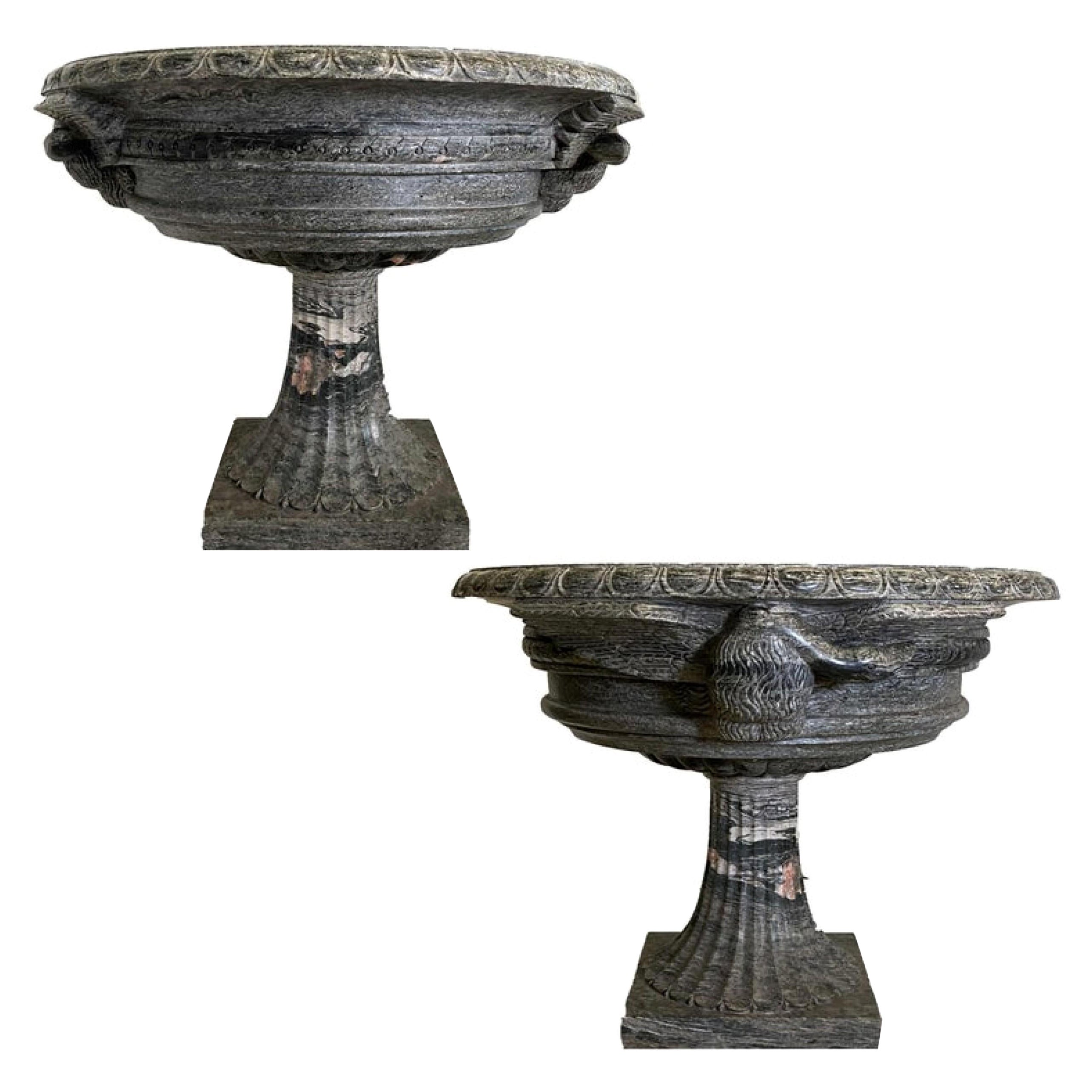 Pair of Monumental Italian Neoclassic Grand Tour Marmo Grigio Tazza For Sale