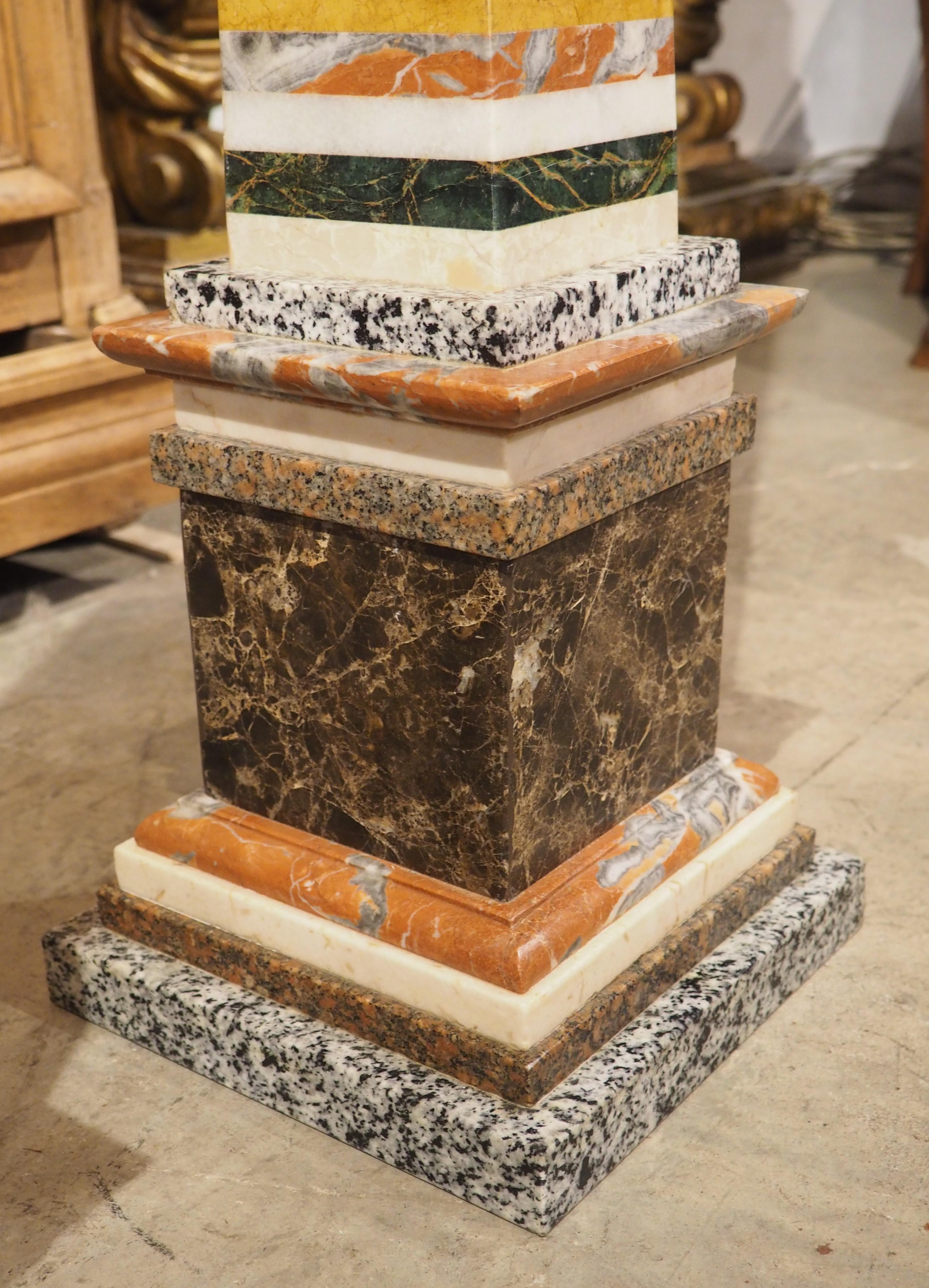 Pair of Monumental Italian Specimen Marble Obelisks, Circa 1950s, H-69.75 inches 4