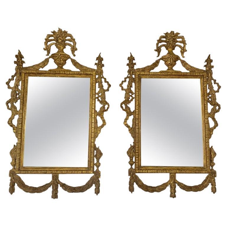 Pair of Monumental Italian Style Gilt Wood Mirrors C. 1930's For Sale