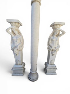 Pair of Monumental Italian White Marble Female Sculptures, 20th Century
