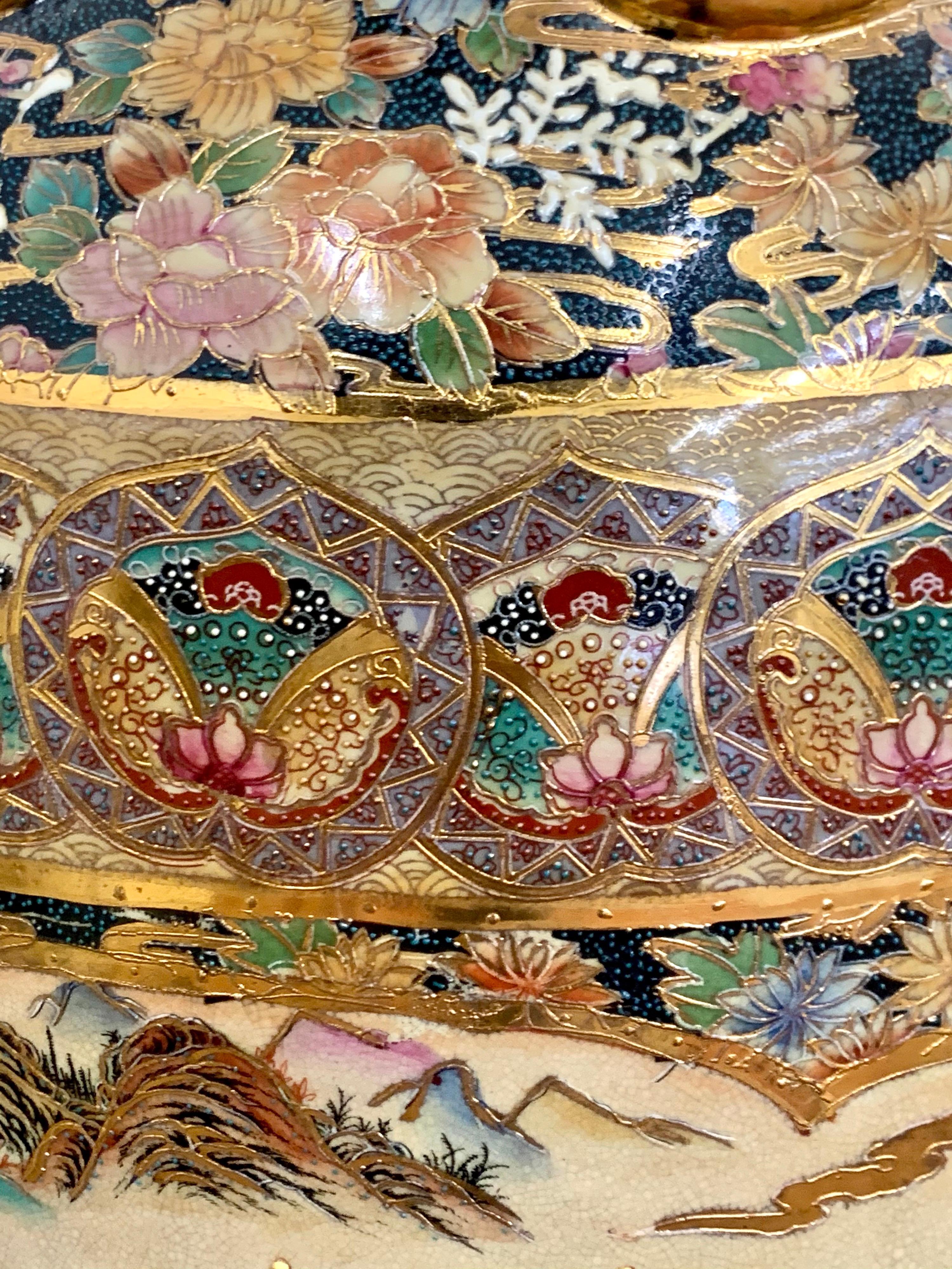 20th Century Pair of Monumental Japanese Satsuma Hand Painted Vases Urns