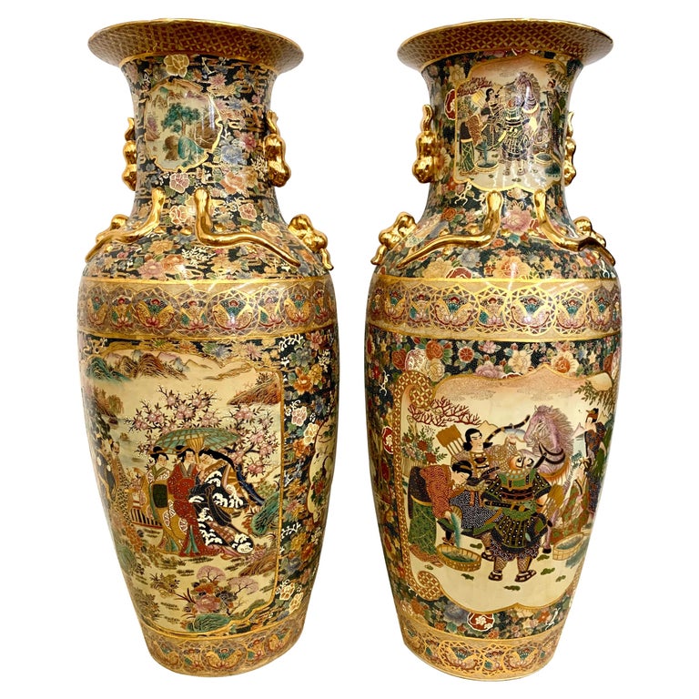 Pair of Monumental Japanese Satsuma Hand Painted Vases Urns at 1stDibs | japanese  hand painted vase
