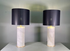 Pair of Monumental Lamps in Brass and Marble Carrara Italy, 1970-80