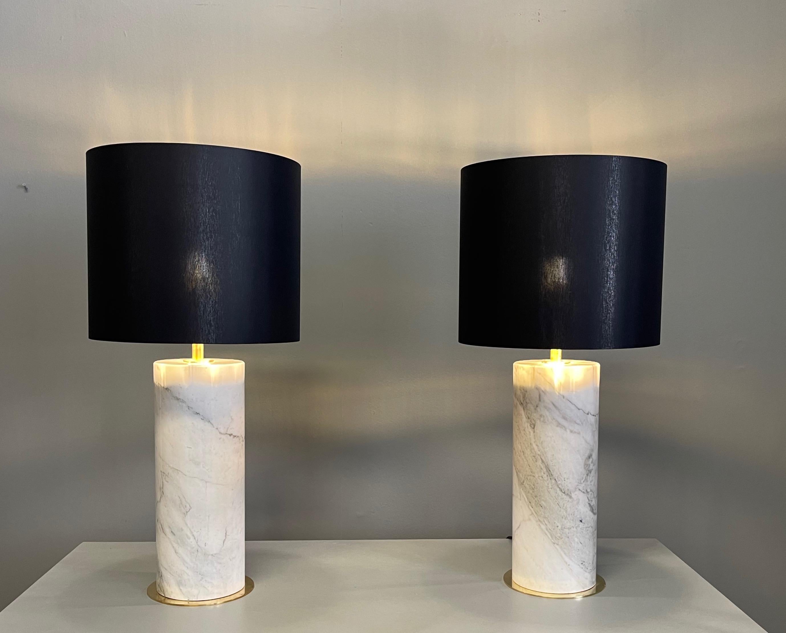 Italian Pair of Monumental Lamps in Brass and Marble Carrara Italy, 1970-80 For Sale